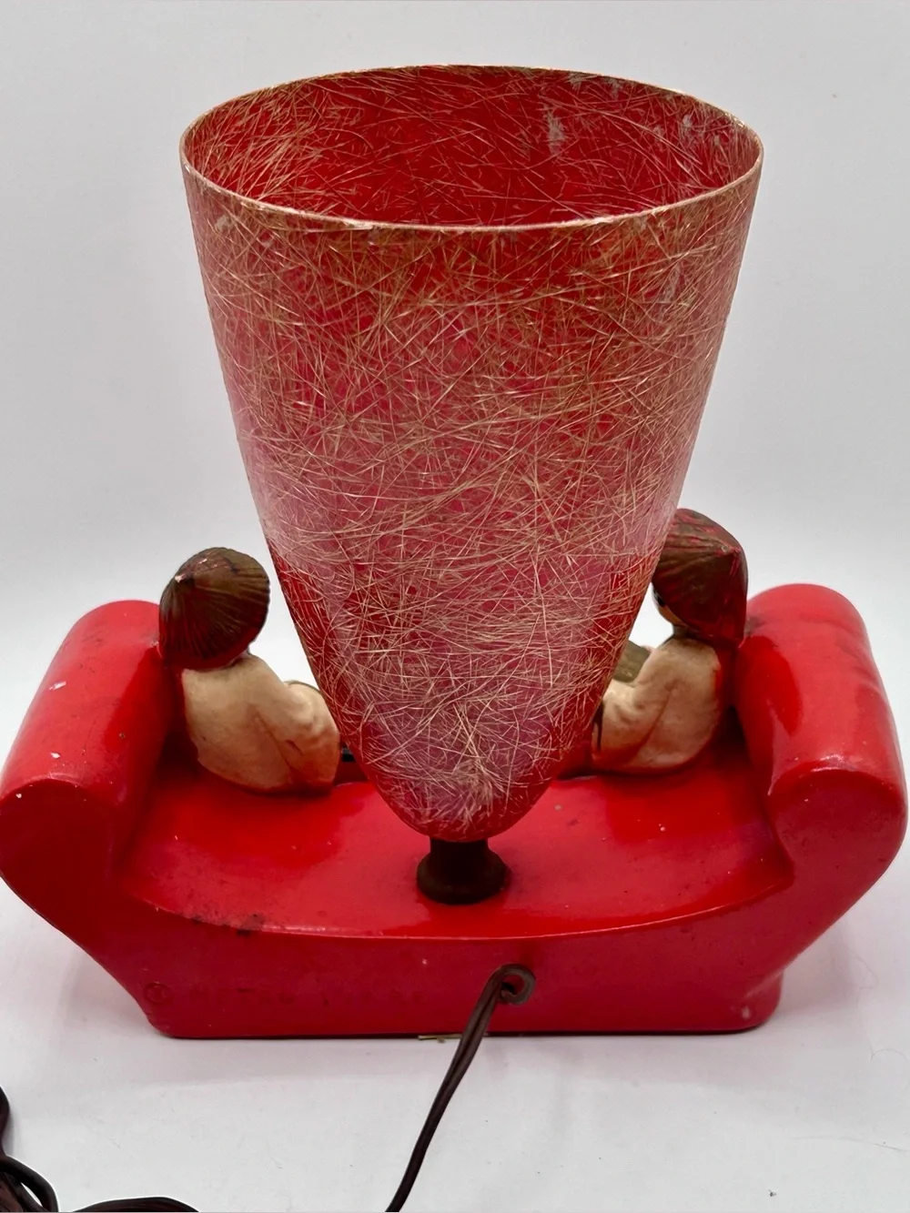 Vtg Mcm Red Metro Ware Asian Oriental Chalk Ware Fiberglass Cone Shade TV Lamp